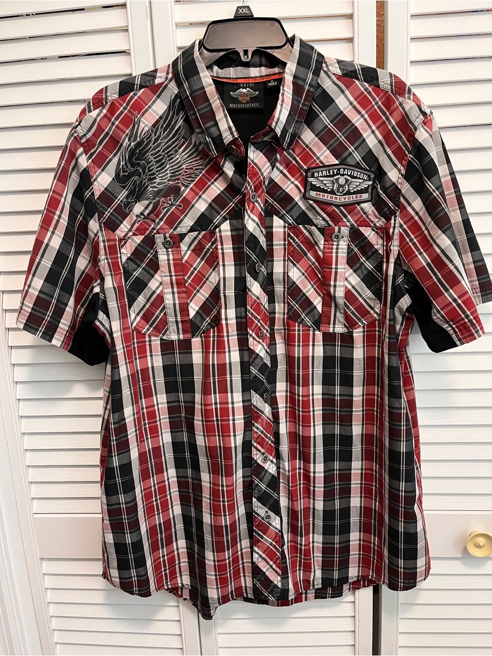 Harley-Davidson Red Black White Plaid Short-Sleeve Button-Down Shirt